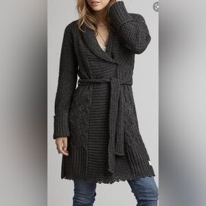 Odd Molly 767 Shawl Collar Knit Belted Cardigan Sweater Gray Size 2 Medium